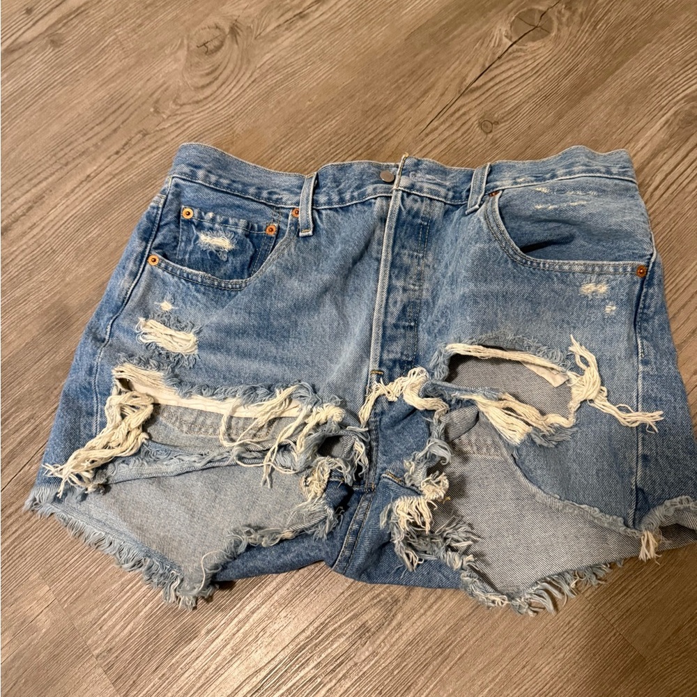 Levi's Blue Distressed Jean Shorts Vintage Style